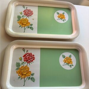 MCM Green and White‎ floral Kitchen Serving Trays